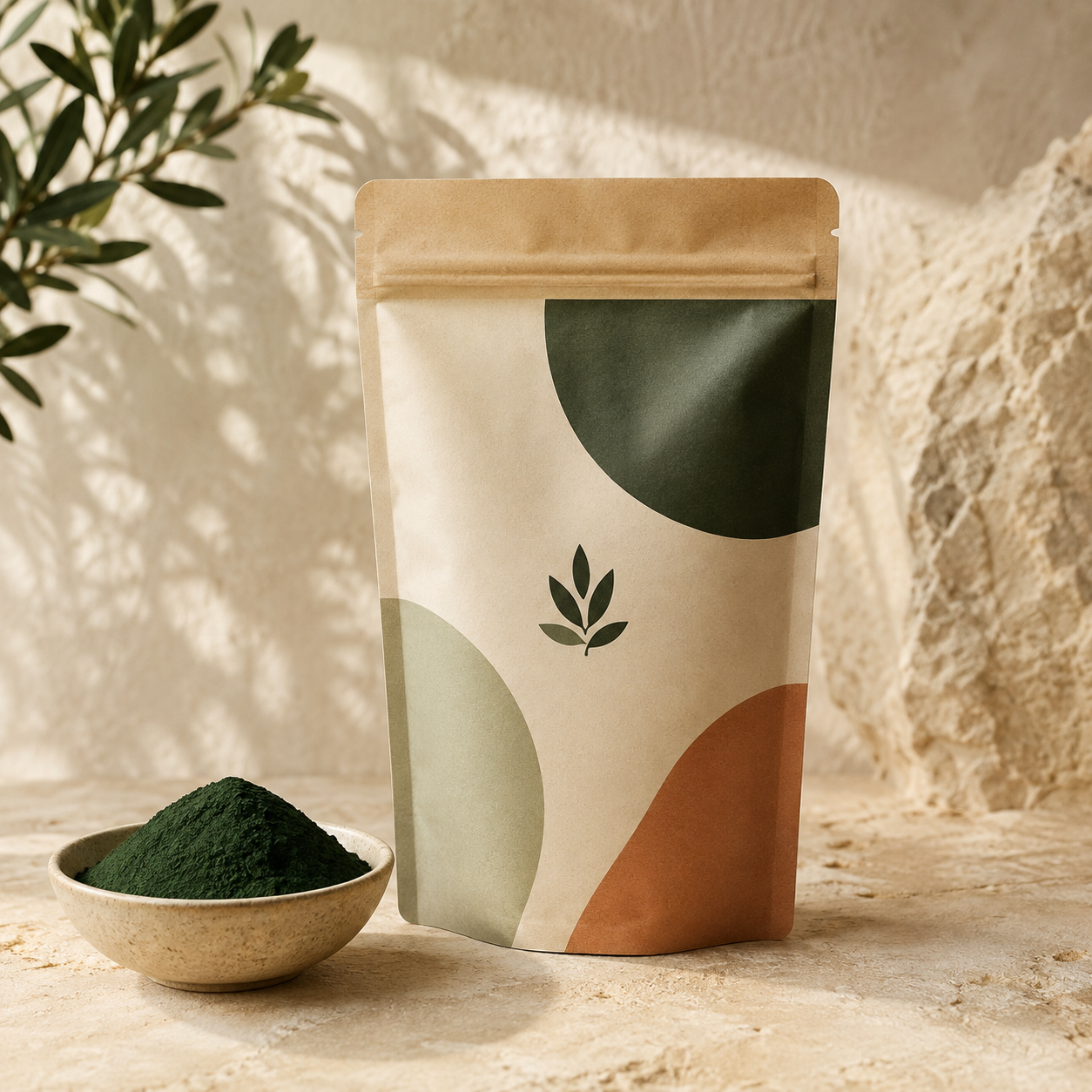 Illustrated packaging of Organic Spirulina